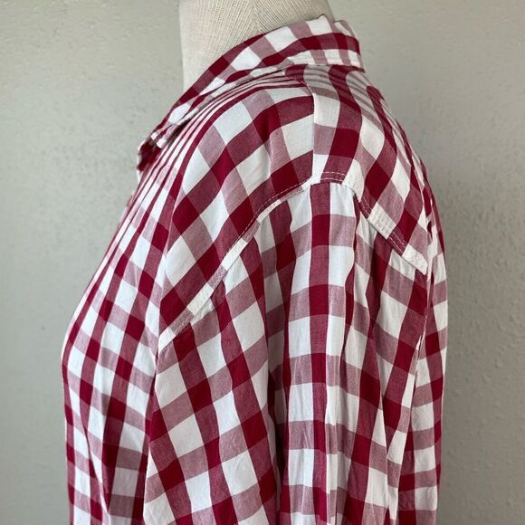 LOFT Red Plaid Button Down Shirt Size M EUC - Picture 4 of 7